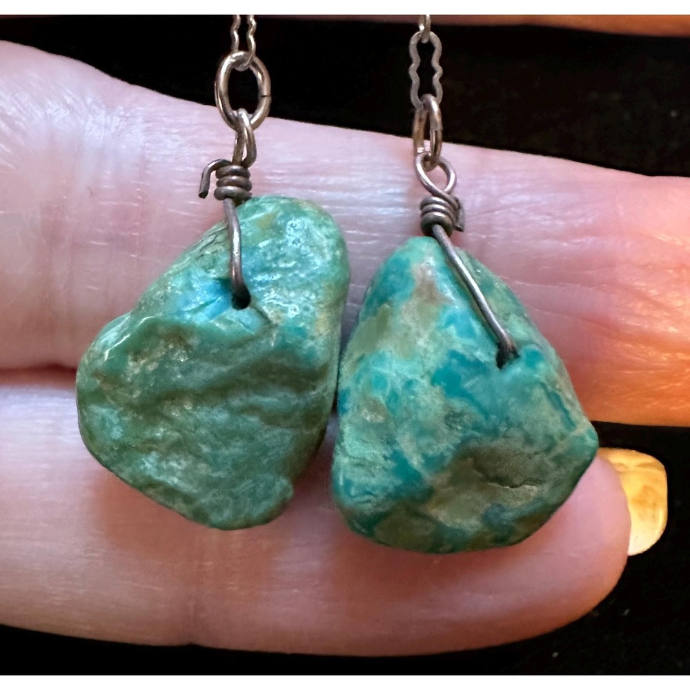 1940's Sterling Silver & Turquoise screw back Earrings - Picture 3 of 5